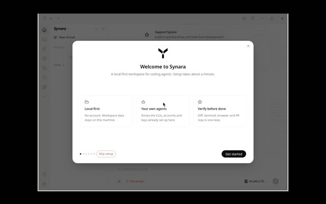Screenshot of Synara first window on Linux (Xvfb launch probe)